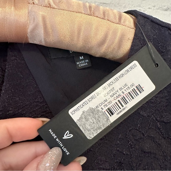 NEW Lulu’s Sophisticated Soirée Jacquard Dress in Navy Blue - Picture 7 of 7